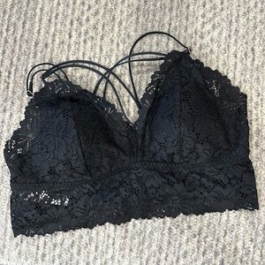 PINK Victoria Secret, Black Lace Strappy Bralette with Rose Gold metal Accents!